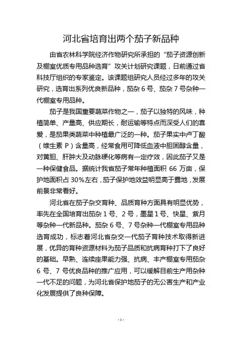 河北省培育出两个茄子新品种