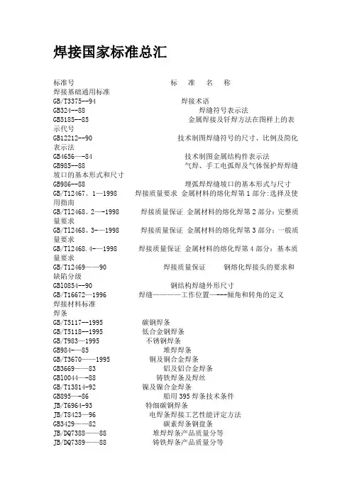 焊接标准大全-焊接国家标准汇总