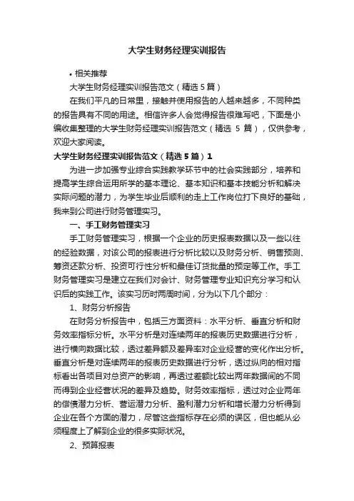 大学生财务经理实训报告