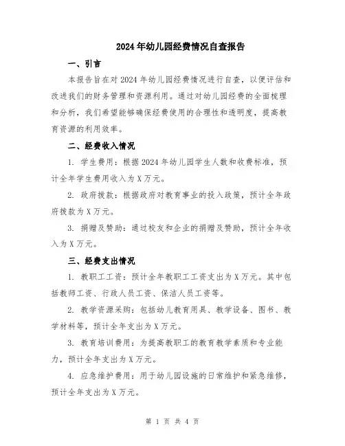 2024年幼儿园经费情况自查报告