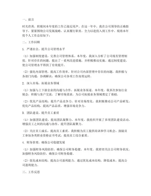公司常务副总个人工作总结