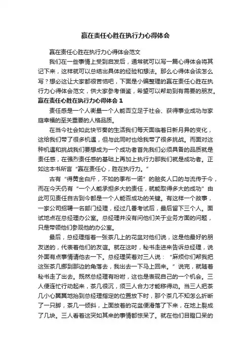 赢在责任心胜在执行力心得体会范文