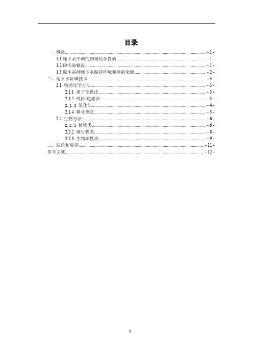 地下水污染防治报告(砷处理)