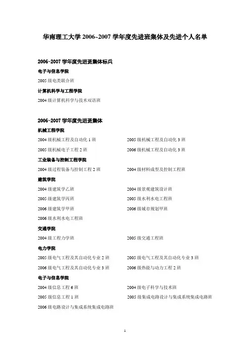 华南理工大学2006~2007学年度先进班集体及先进个人名单