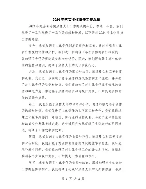 2024年落实主体责任工作总结