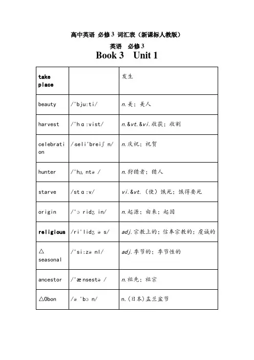 人教版高中英语_必修3_词汇表