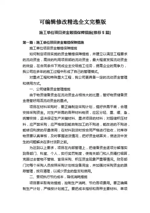 施工单位项目资金筹措保障措施[推荐5篇]精选全文完整版
