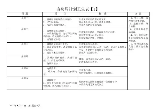 客房周计划卫生表