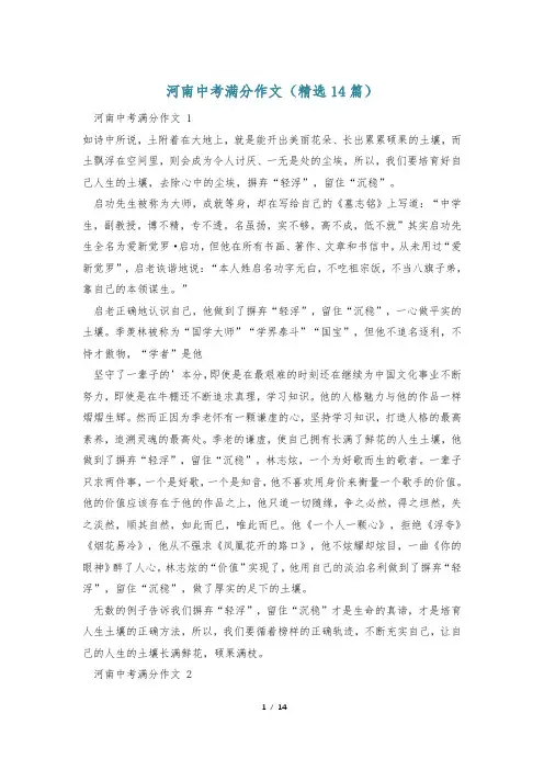 河南中考满分作文(精选14篇)