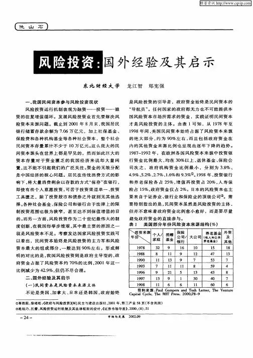 风险投资：国外经验及其启示