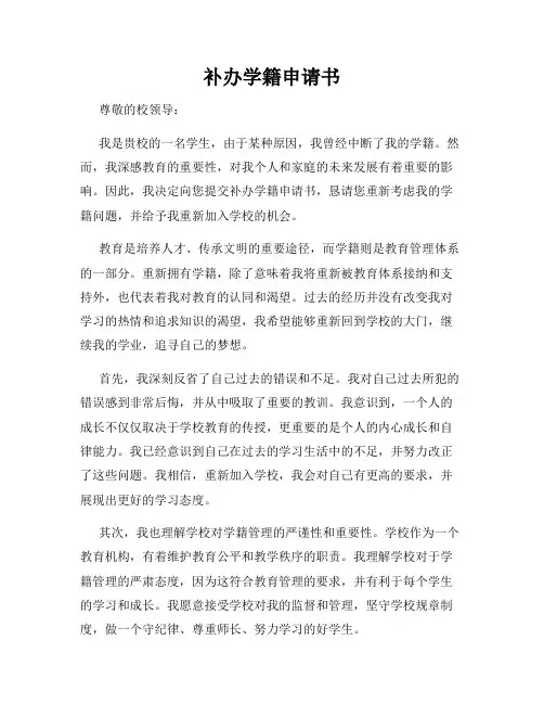 补办学籍申请书