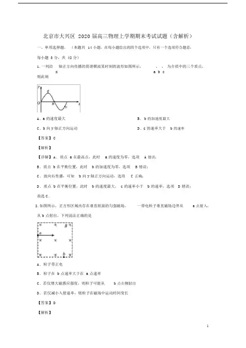 北京市大兴区2020届高三物理上学期期末考试试题.docx