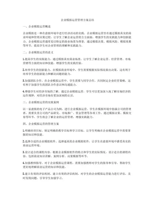 企业模拟运营管理方案总结