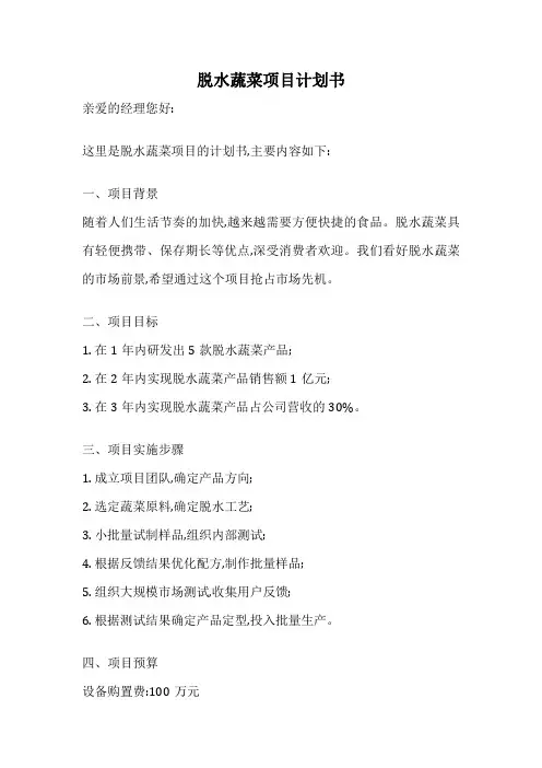 脱水蔬菜项目计划书