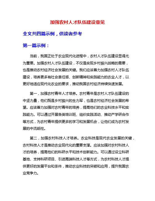 加强农村人才队伍建设意见