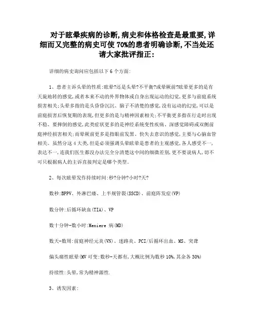 眩晕问诊和体格检查