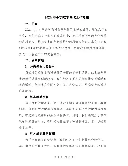 2024年小学数学课改工作总结