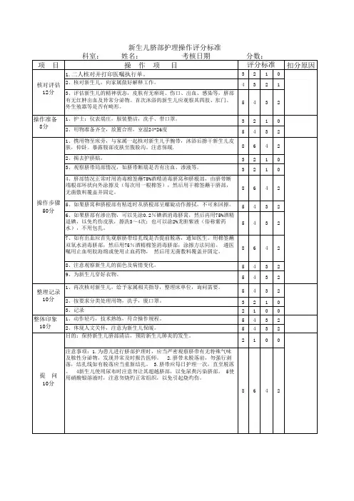 (2023年最新)新生儿脐部护理评分标准