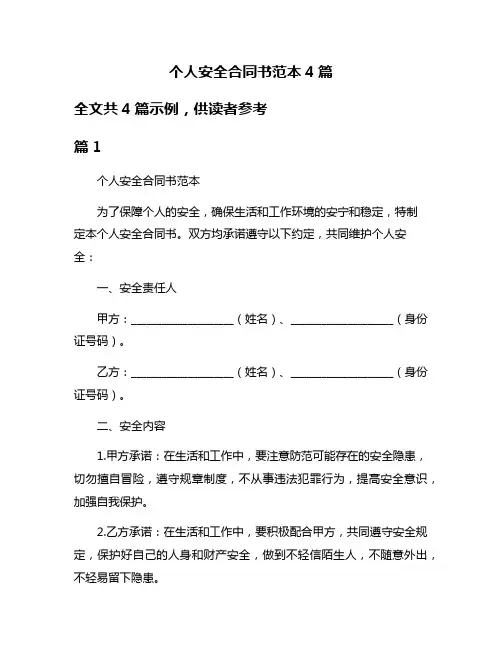 个人安全合同书范本4篇