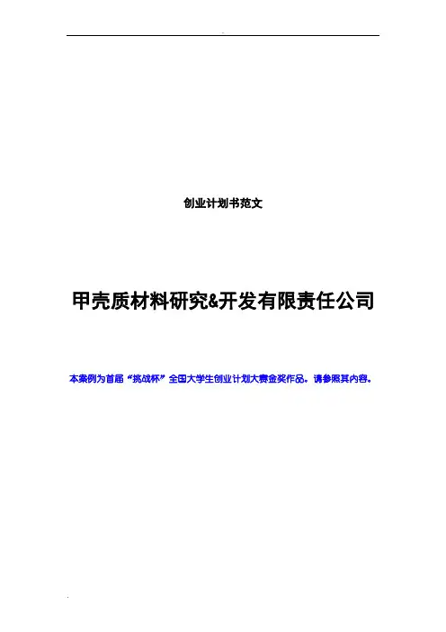 创业计划书范文_首届“挑战杯”全国大学生创业计划大赛金奖作品