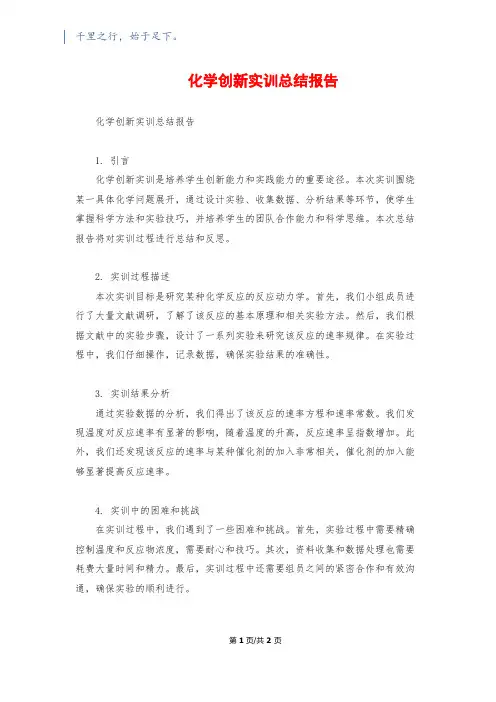 化学创新实训总结报告
