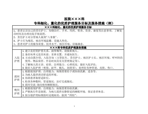 专科量化、细化优质护理服务目标及措施