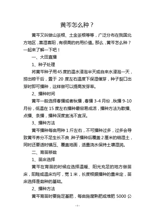 黄芩怎么种？