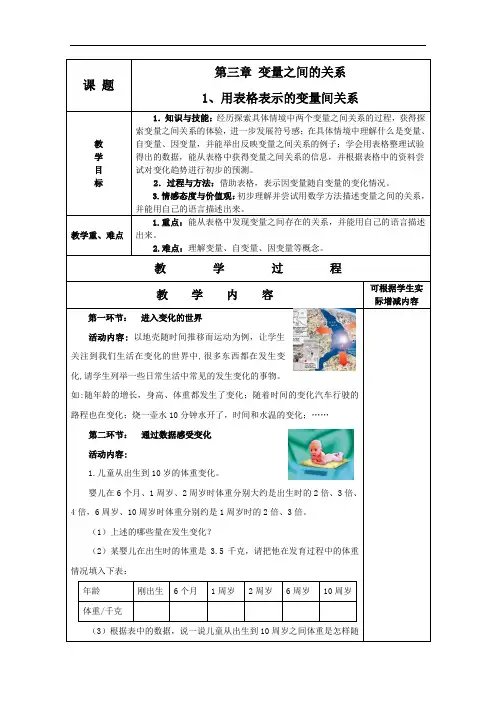 北师大版七年级下册第三章《变量之间的关系》全章教案剖析