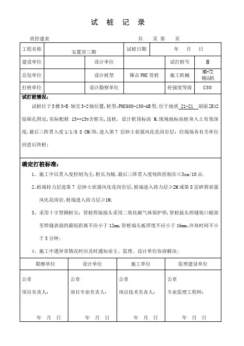 管桩试桩记录