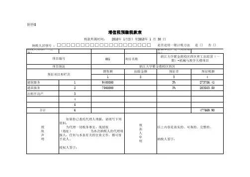增值税预缴税款表(专票)