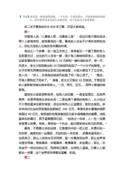 初二关于善良的作文600字三篇