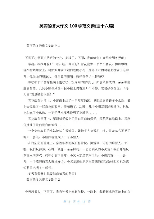 美丽的冬天作文100字范文(精选十六篇)