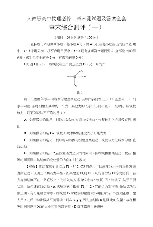 人教版高中物理必修二章末测试题及答案全套.doc