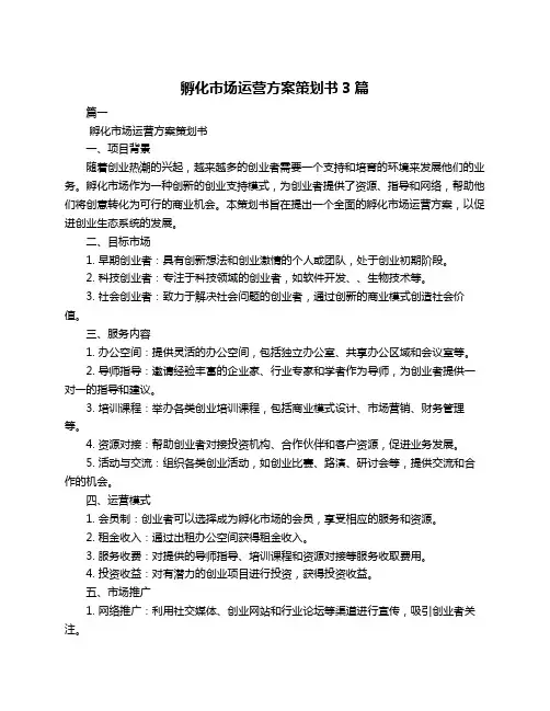 孵化市场运营方案策划书3篇