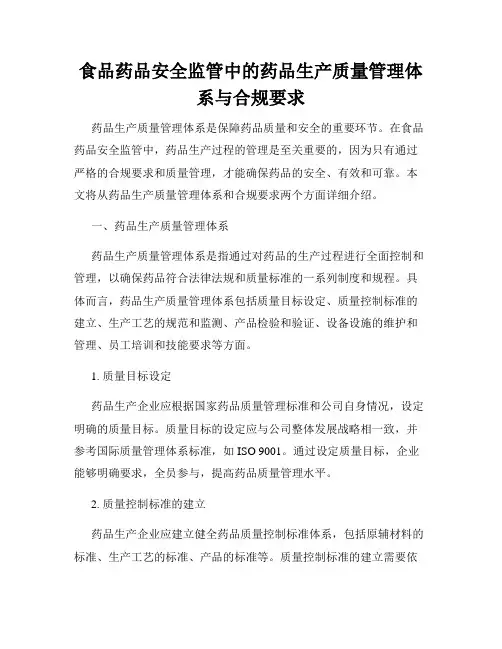 食品药品安全监管中的药品生产质量管理体系与合规要求