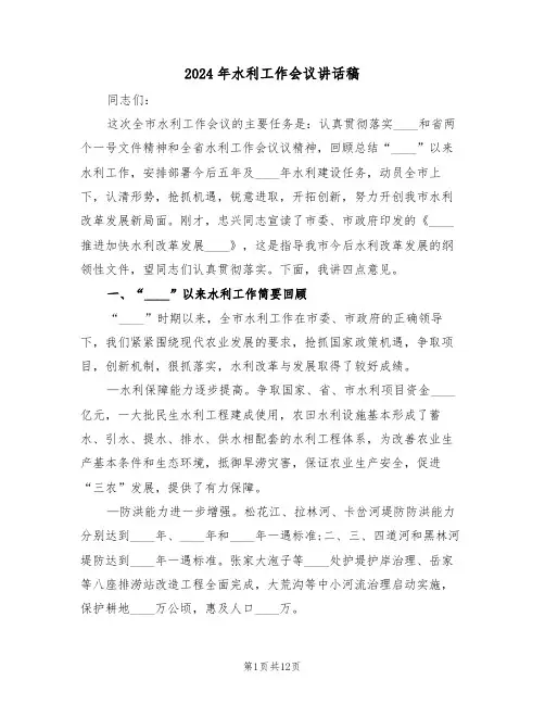 2024年水利工作会议讲话稿(二篇)