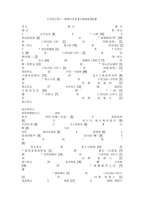 小学语文第十一册课文目录【人教版新课标】.doc