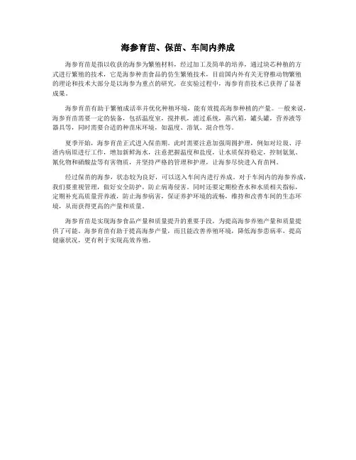 海参育苗、保苗、车间内养成