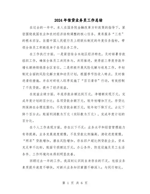 2024年信贷业务员工作总结（四篇）