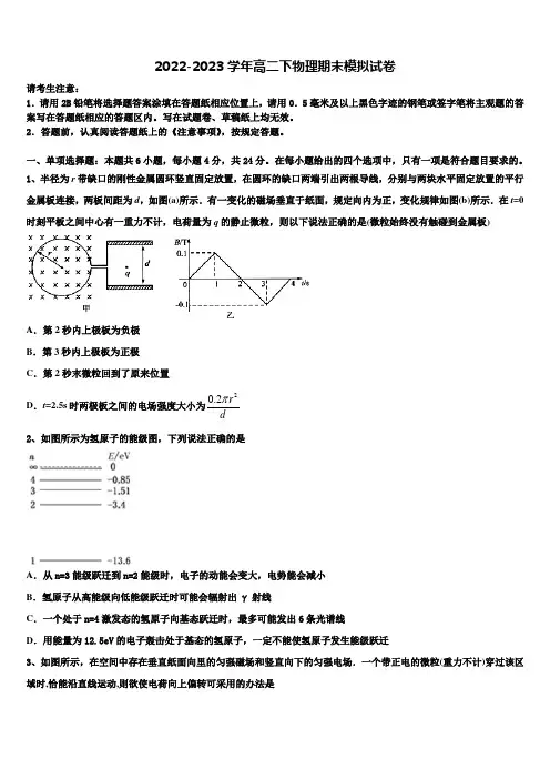 2022-2023学年青海省青海师范大学附属第二中学物理高二第二学期期末学业水平测试模拟试题含解析
