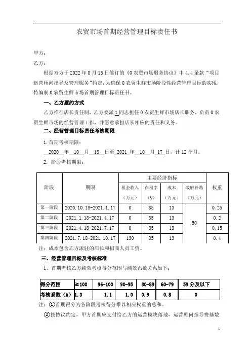 农贸市场店长经营目标责任书
