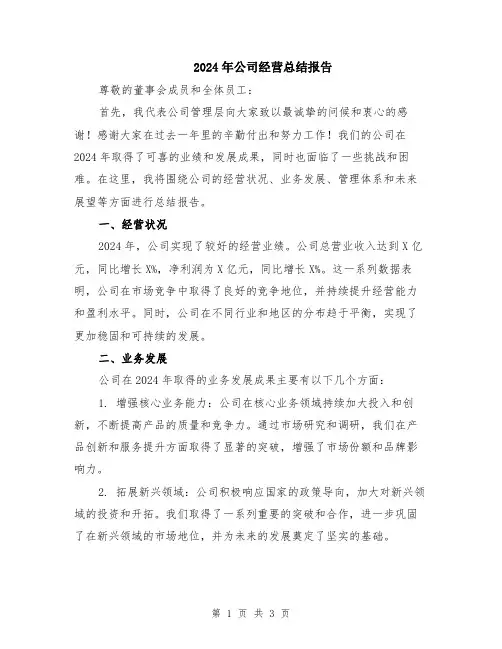 2024年公司经营总结报告