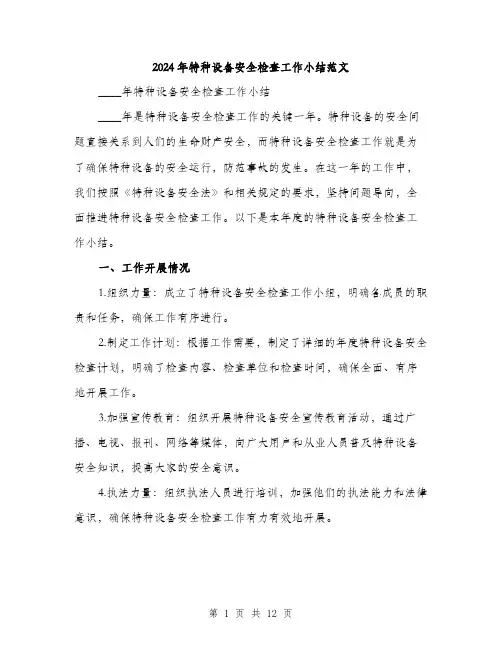 2024年特种设备安全检查工作小结范文(五篇)