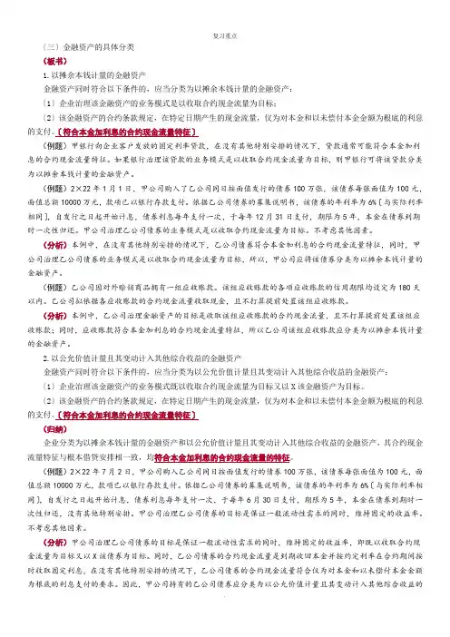 金融资产的分类重点记忆