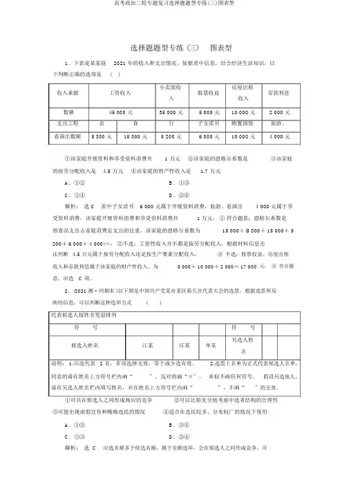 高考政治二轮专题复习选择题题型专练(三)图表型