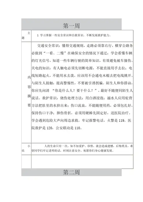 学校每周安全教育记录