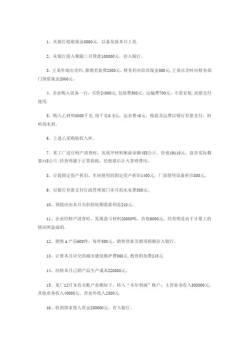 会计分录业务试题及答案