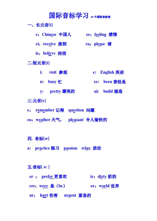 48个国际音标表(打印版)已整理