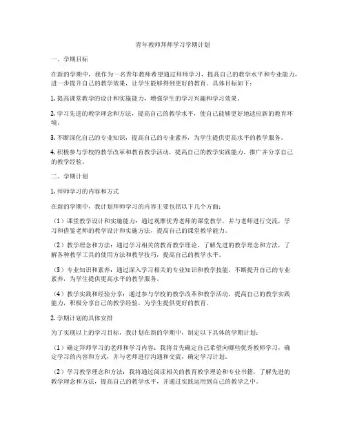 青年教师拜师学习学期计划