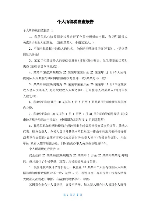 个人所得税自查报告